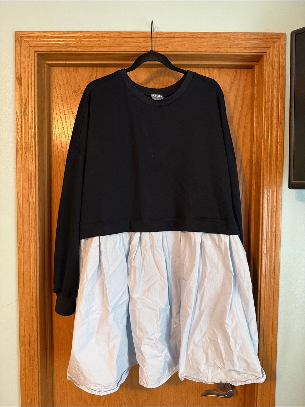 ARULA Black Top with Light Blue Skirted Hem Girls Sweatshirt